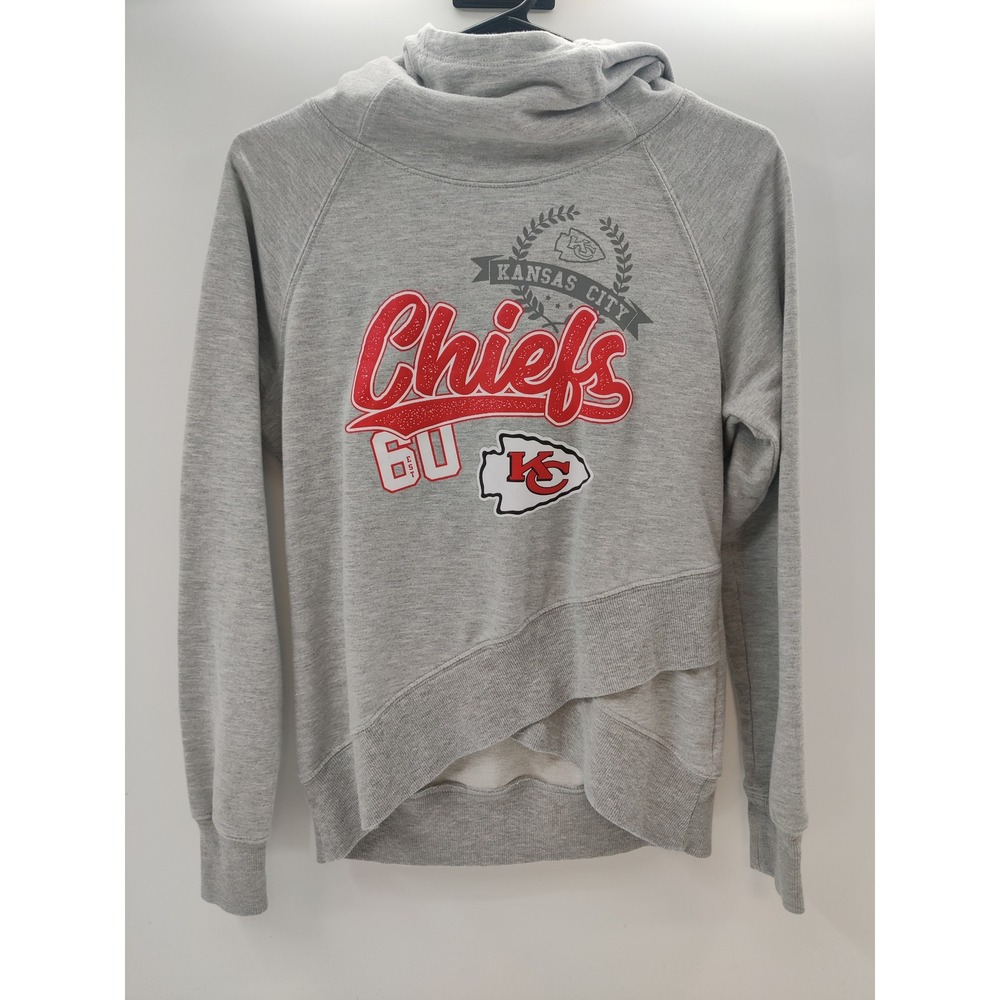 NFL Team Apparel Girls Kansas City Chiefs Gray Crossover Hem Hoodie Size L